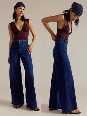 Free People Libre Wide Leg Jeans High Rise Dark Wash Size 29